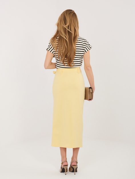 Jasnożółta midi spódnica z rozcięciem RUE PARIS