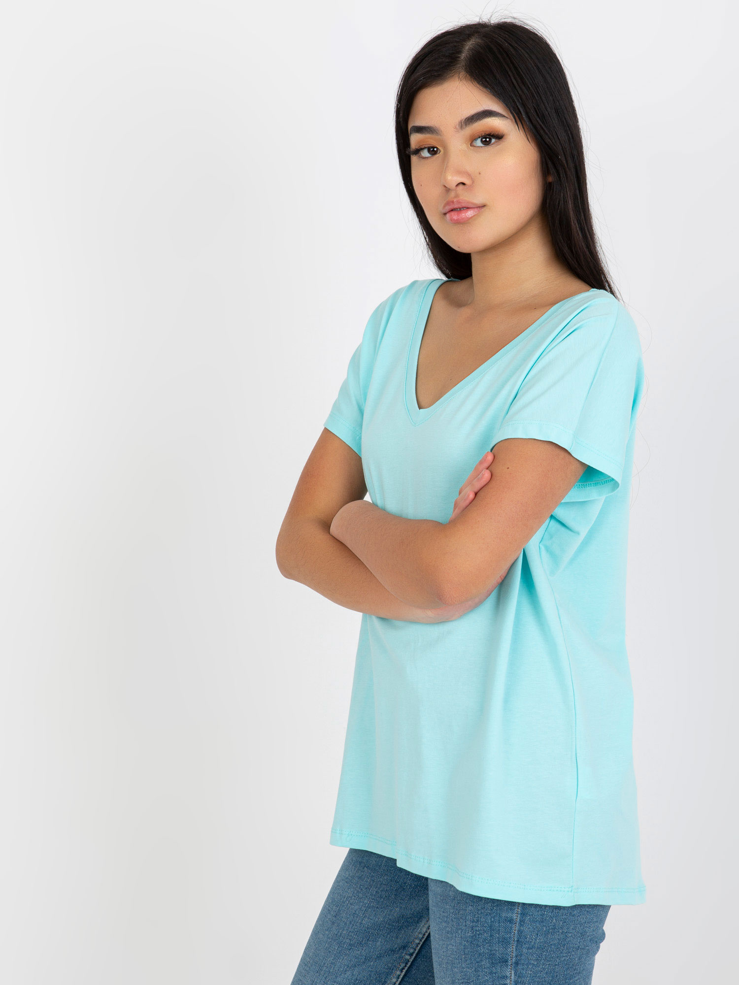 Jasnomiętowy klasyczny t-shirt basic z bawełny Emory