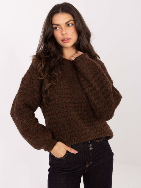 Brązowy damski sweter o waflowym splocie