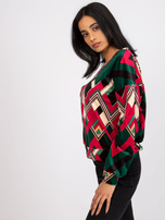 Zielono-różowa welurowa bluzka z printami Lea