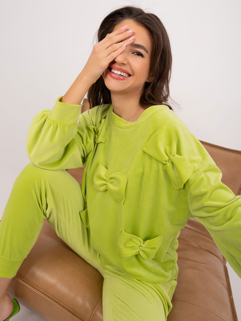 Hurt Limonkowy komplet welurowy z bluzą i spodniami