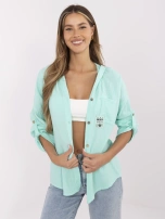 Mint green button-up women's shirt made of muslin.