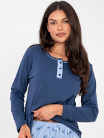 Ciemnoniebieska piżama z guzikami przy dekolcie 