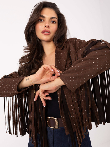 Brązowa zamszowa kurtka z aplikacjami