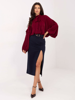 Granatowa ołówkowa spódnica z rozcięciem RUE PARIS 