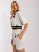 Hurt Jasnoszary melanżowy komplet casualowy z bluzą i szortami