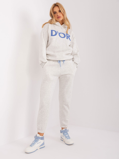 Hurtownia Jasnoszary melanżowy komplet dresowy z bluzą z kapturem