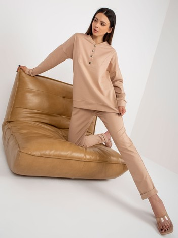 Wholesale Camel casual set with a sweatshirt.