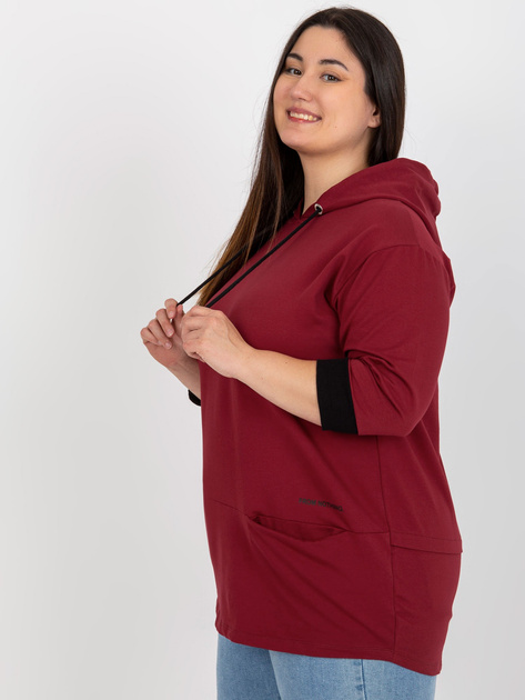 Hurtownia Bordowa damska bluza plus size z napisem