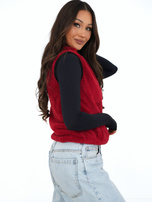 Ciemnoczerwona futrzana kamizelka z suwakiem 