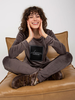 Hurt Ciemnoszary damski komplet welurowy z nadrukiem 