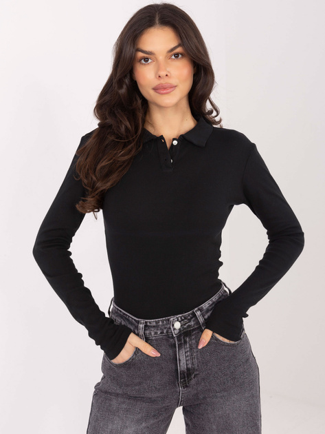 Czarna damska bluzka basic z kołnierzykiem