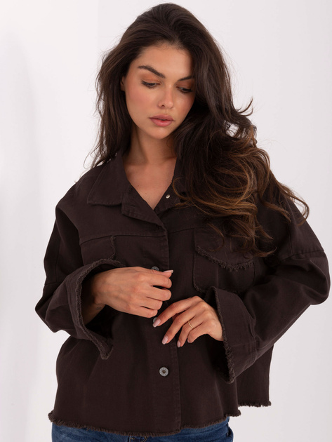 Ciemnobrązowa jeansowa kurtka z kieszeniami RUE PARIS