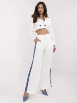 Ecru fabric women's trousers with pockets.