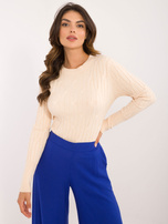 Hurtownia Jasnobeżowy sweter klasyczny we wzory