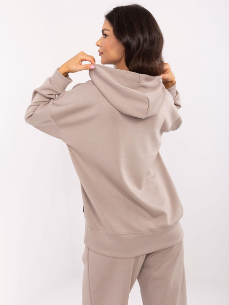 Hurt Ciemnobeżowa damska bluza ovesize z kapturem