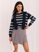 Granatowy damski sweter w paski w stylu old money