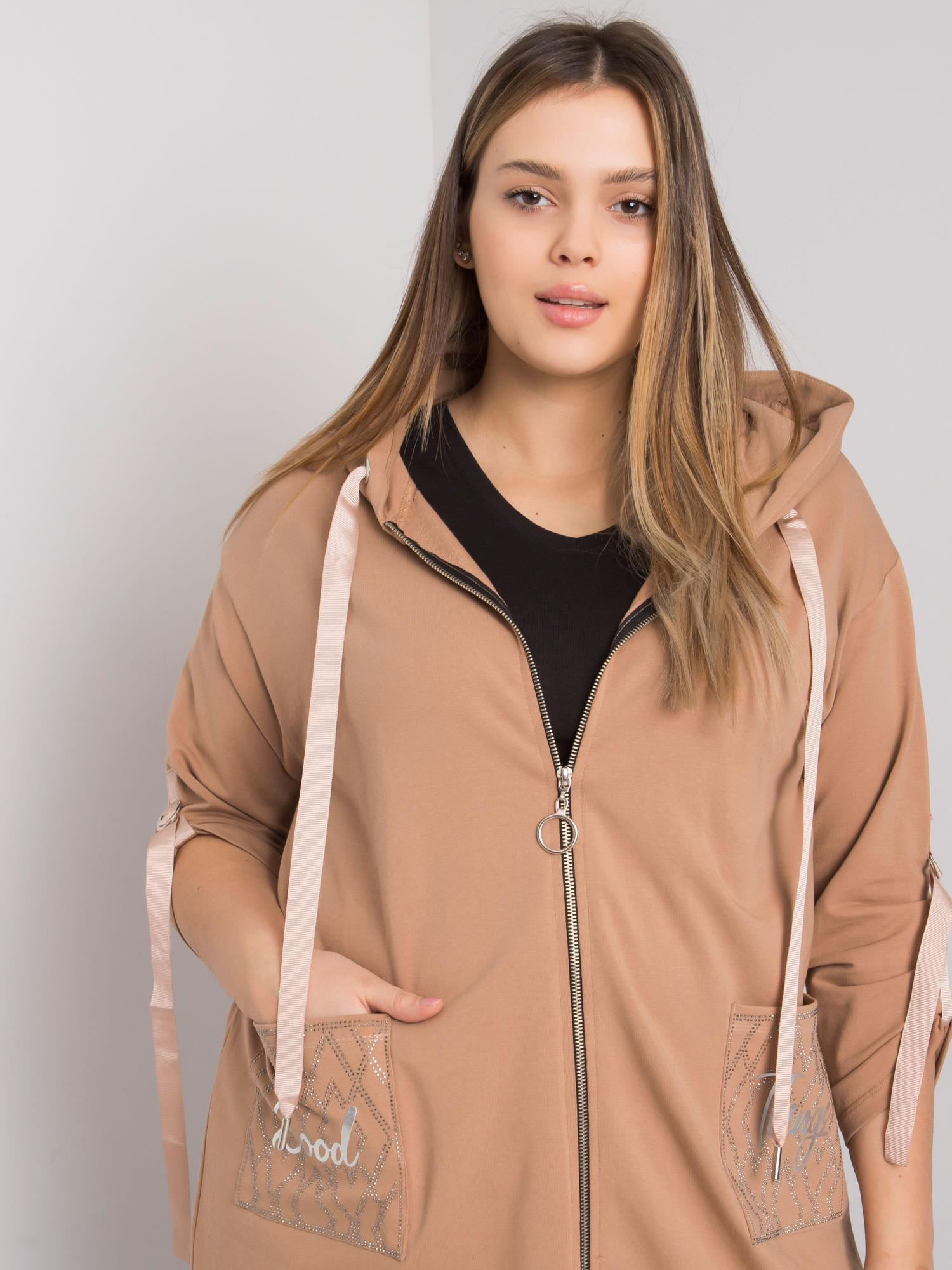 Camelowa bluza plus size na suwak Zurich