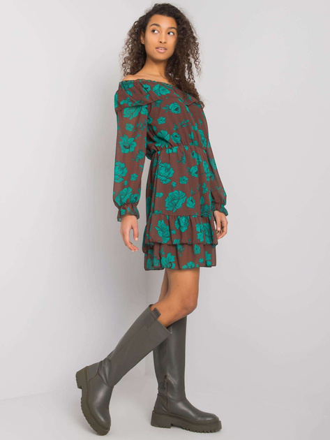 Brązowo-zielona sukienka hiszpanka z falbaną Briannon