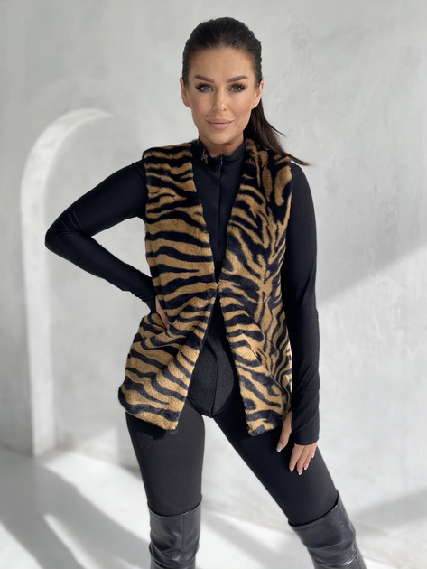 Beżowa futrzana kamizelka we wzory Raegen