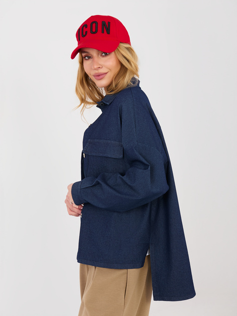 Granatowa jeansowa koszula z kieszeniami