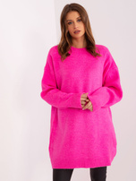 Hurt Fluo różowa sukienka dzianinowa z okrągłym dekoltem RUE PARIS