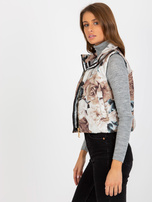 Hurtownia Beżowa pikowana kamizelka damska w kwiaty