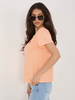 Fluo różowo-żółty bawełniany t-shirt z haftem