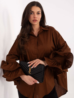 Brązowa bawełniana koszula z falbanami przy rękawach