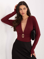 Bordowe wizytowe body z długim rękawem