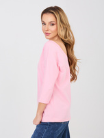 Pastelowa różowa bluzka basic z dekoltem na plecach RUE PARIS 