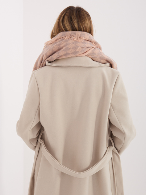 Brzoskwiniowo-szary damski szal z frędzlami