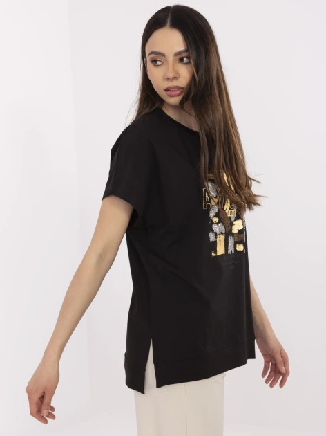 Czarna damska bluzka z wydłużonym tyłem