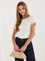 Ciemnobeżowa damska bluzka z kokardą na plecach