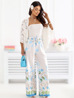 Ecru ażurowy sweter boho z rękawem 3/4