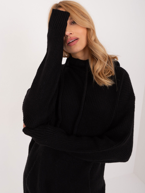 Hurtownia Czarny sweter kangurka z kapturem