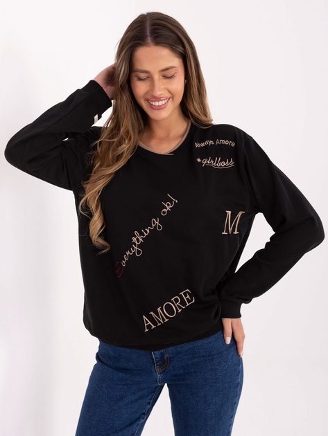 Czarna damska bluzka z okrągłym dekoltem