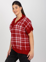Hurtownia Czerwona dzianinowa kamizelka plus size w kratę 