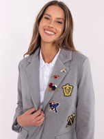 Hurt Szara damska marynarka z odpinanymi broszkami