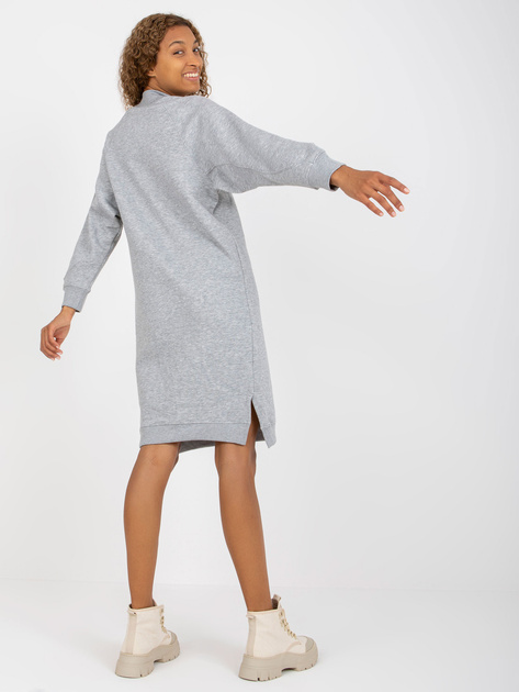 Hurtownia Jasnoszara prosta sukienka dresowa z rozcięciami