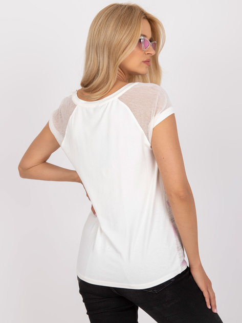 Ecru bluzka damska z nadrukiem i krótkim rękawem