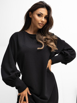 Czarna sukienka basic z okrągłym dekoltem RUE PARIS 