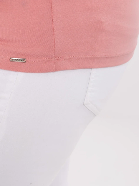 Brzoskwiniowy dopasowany t-shirt plus size z bawełny