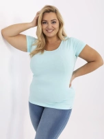 Miętowy t-shirt basic z plus size z okrągłym dekoltem 
