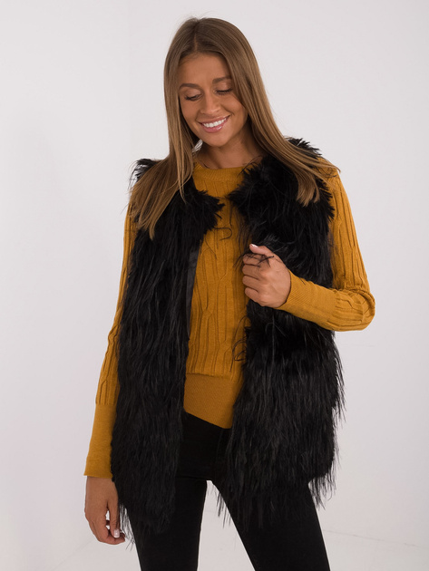 Hurtownia Czarna kamizelka futrzana z podszewką