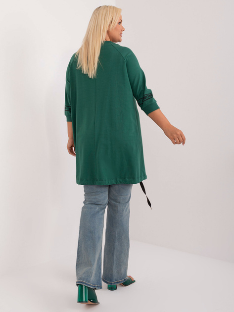 Hurtownia Ciemnozielona bluzka plus size z napisami i dżetami