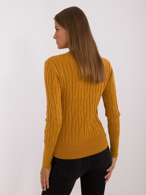 Hurt Musztardowy sweter klasyczny z okrągłym dekoltem