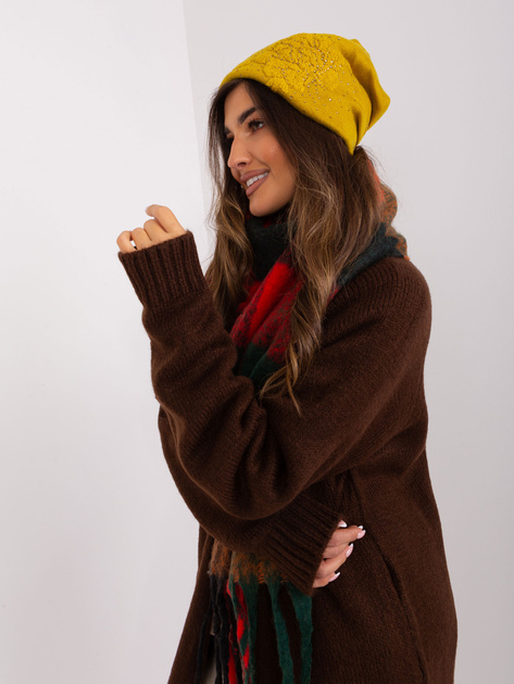 Hurtownia Oliwkowa czapka damska z kaszmirem