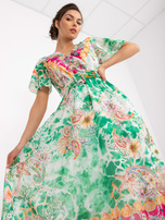 Zielona midi sukienka z printami i krótkim rękawem