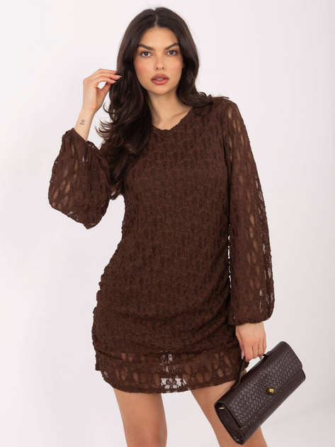 Czekoladowa koronkowa sukienka z drapowaniem
